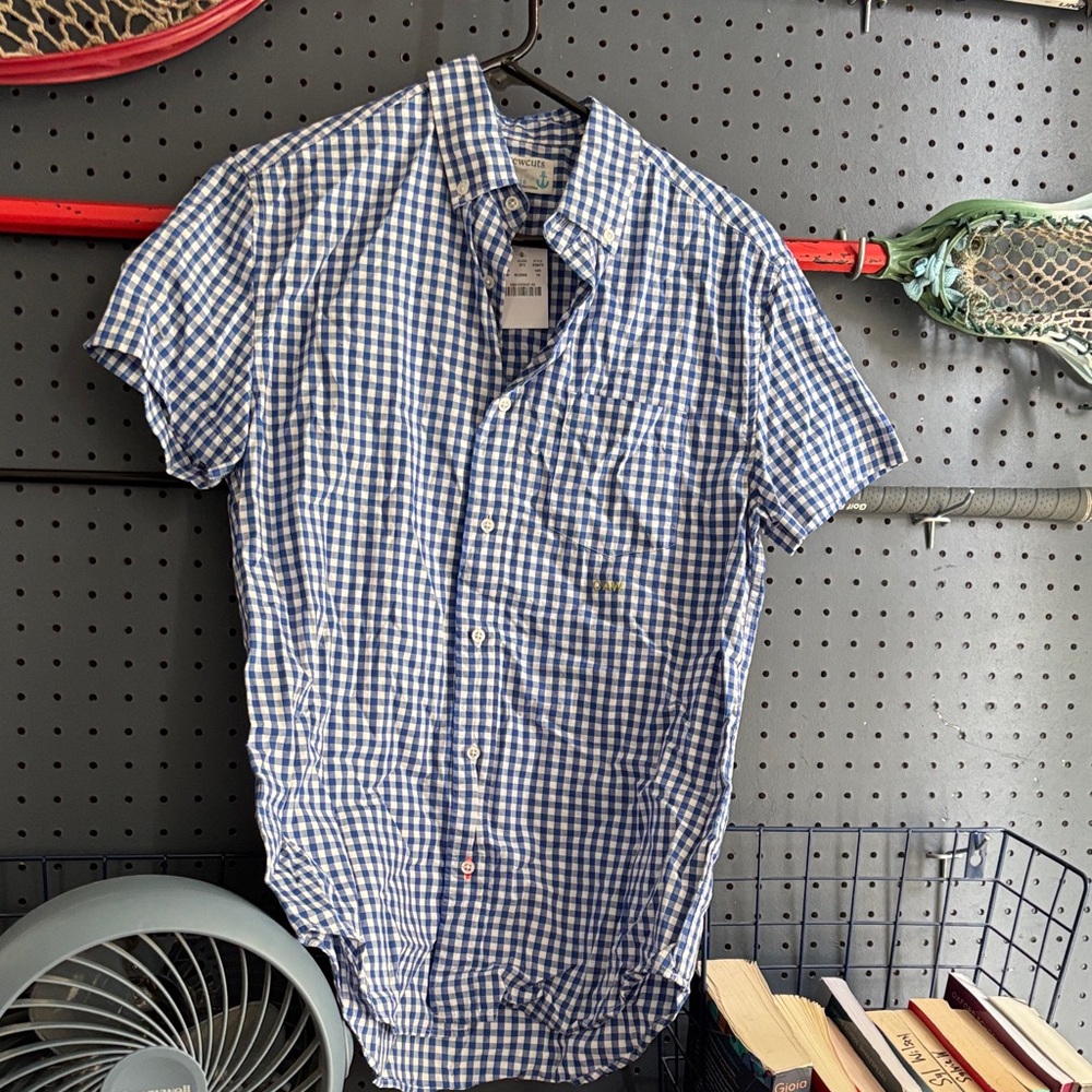 J. Crew Blue and White Gingham Button-Down Shirt